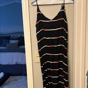 Chic Black and Orange Striped Midi Dress